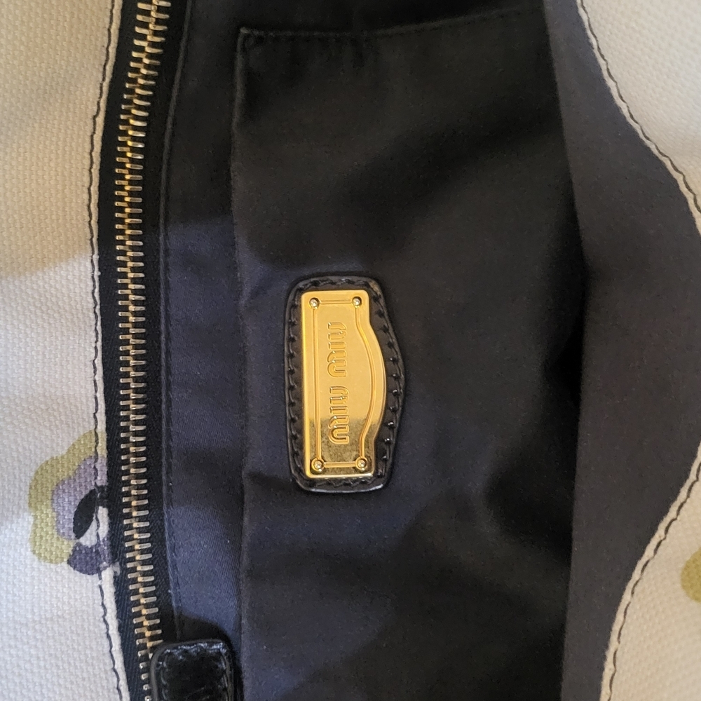 Miu Miu Floral Canvas Tote Bag - Black and Cream - Picture 6 of 9
